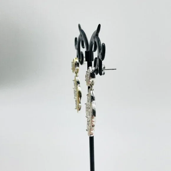 Marquise Chandelier Earrings Silver Tone Rhinestones Glam Bling Sparkle Holiday - Picture 6 of 9